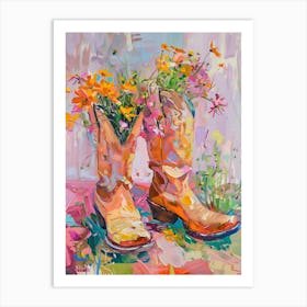 Cowboy Boots And Wildflowers Shooting Stars 2 Art Print