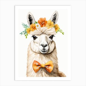 Baby Alpaca Wall Art Print With Floral Crown And Bowties Bedroom Decor (23) Art Print