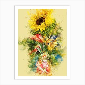 Sunflowers And Lilies Art Print