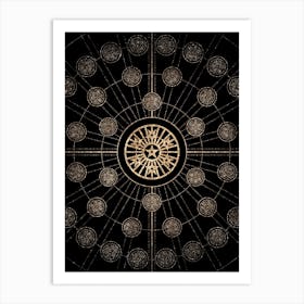 Geometric Glyph Radial Array in Glitter Gold on Black n.0271 Art Print