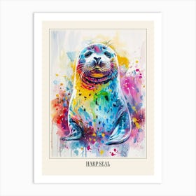Harp Seal Colourful Watercolour 2 Poster Art Print
