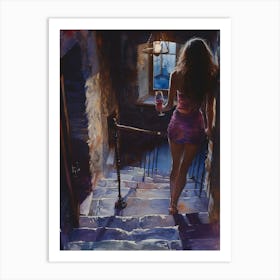 Girl Walking Down The Stairs Art Print