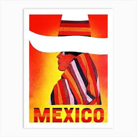 Mexico, Woman in a Poncho and Big Sombrero Art Print