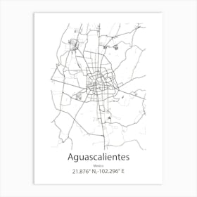 Aguascalientes,Mexico Minimalist Map Art Print