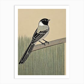 Carolina Chickadee Linocut Bird Art Print