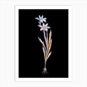 Stained Glass Ixia Liliago Mosaic Botanical Illustration on Black Art Print