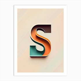 S, Letter, Alphabet Retro Minimal 3 Art Print