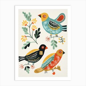 Folk Style Bird Painting European Robin 2 Art Print