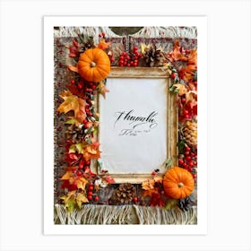 Calligraphy Of Thankful Ensconced In An Elaborate Vintage Style Frame Weaving Through A Tapestry (2) Art Print