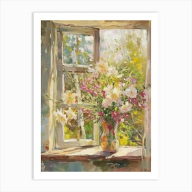 Carnation Flowers On A Cottage Window 1 Art Print