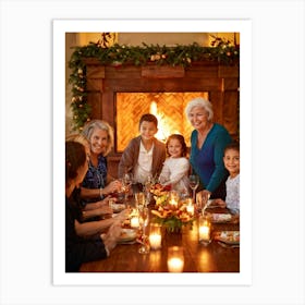 Autumn Themed Photo Capturing A Multigenerational Family Joyfully Congregating Around A Bountiful Th Art Print