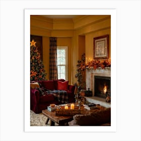 Autumn Themed Cozy Living Room Warm Golden Light Bathing The Room Soft Textures Of Plush Pillows N (5) Art Print