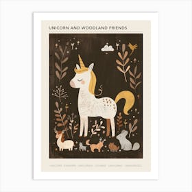 Unicorn & Woodland Animal Friends Muted Pastel 1 Poster Art Print