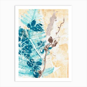 Blue Yellow Botanical Leaves Art Print