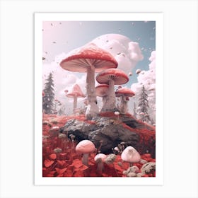 Pink Surreal Mushroom 4 Art Print