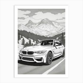 Bmw M3 Snowy Mountain Drawing 3 Art Print