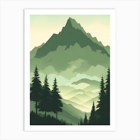 Misty Mountains Vertical Composition In Green Tone 128 Art Print