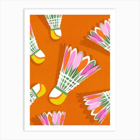 Badminton Birdie Pop Art Pattern Orange Pink Green Art Print