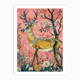 Floral Animal Painting Reindeer 1 Art Print