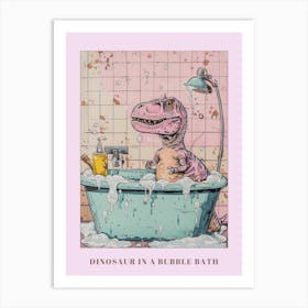 Dinosaur In The Bubble Bath Pastel Pink Abstract Illustration 2 Poster Art Print