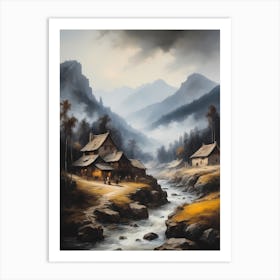 In The Wake Of The Mountain A Classic Painting Of A Village Scene (4) Art Print