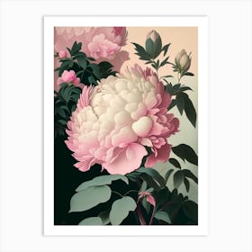 Festiva Maxima Peonies Pink Vintage 2 Sketch Art Print