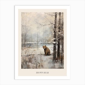 Vintage Winter Animal Painting Poster Brown Bear 4 Art Print