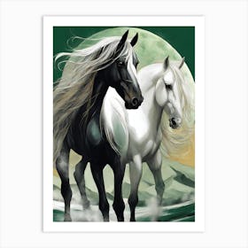 Two Horses In The Moonlight 2 Art Print