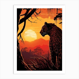 African Leopard Sunset Silhouette Painting 2 Art Print