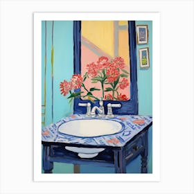 Bathroom Vanity Painting With A Zinnia Bouquet 4 Art Print