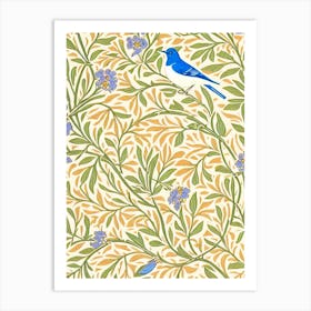 Bluebird William Morris Style Bird Art Print