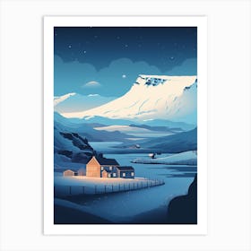 Winter Travel Night Illustration Iceland Art Print