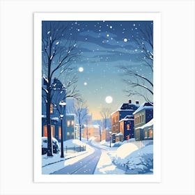 Winter Travel Night Illustration Boston Usa 2 Art Print