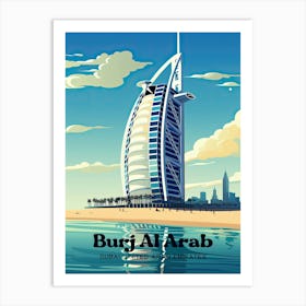 Burj Al Arab Hotel Dubai Beach Art Illustration Art Print