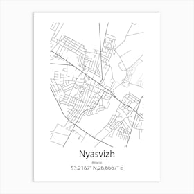 Nyasvizh,Belarus Minimalist Map Art Print