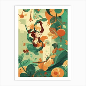 Monkey Jungle Cartoon Illustration 1 Art Print