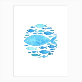 Blue Fishes In A Circle Art Print