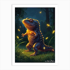 Lizard With Fireflies Art Print