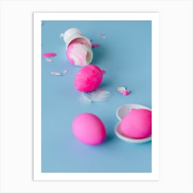 Easter Eggs On Blue Background 1 Art Print