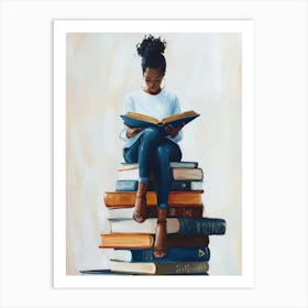 Black Woman Reading Book Art Print | Book Lover Print | African American Wall Art | Black Girl Digital Art | Cozy Bookish Wall Decor Art Print