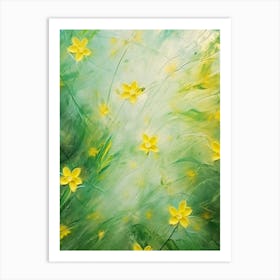 Daffodils Twist Stems Pointed Leaves Yellow Strokes Green 2 Art Print