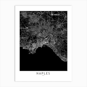 Naples Black And White Map Art Print