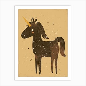 Black Unicorn Beige Background Art Print
