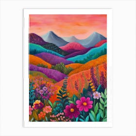 Colorful Landscape With Mountain and Flowers 19 Art Print