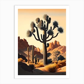 Joshua Trees In Mountains Vintage Botanical Line Drawing  (2) Art Print