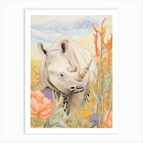 Colourful Rhino With Plants 1 Art Print