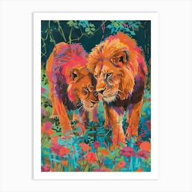 Asiatic Lion Mating Rituals Fauvist Painting 3 Art Print