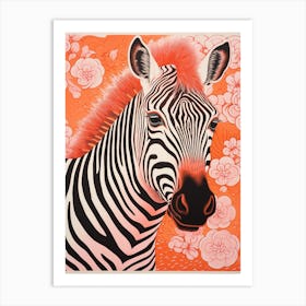 Floral Zebra Orange Patterns 2 Art Print