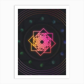 Neon Geometric Glyph in Pink and Yellow Circle Array on Black n.0354 Art Print