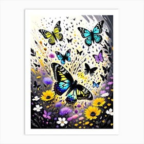 Butterflies And Flowers 1 Art Print